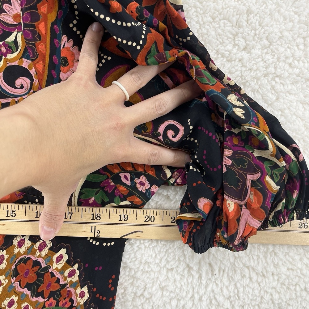 Anthropologie Kachel Floral Paisley Maxi Dress Sz Large Short Sleeve Satin Boho - Picture 3 of 10